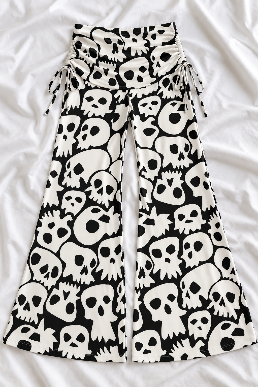 Skull Print Wide Leg Pants – Halloween Spooky Women’s Pants