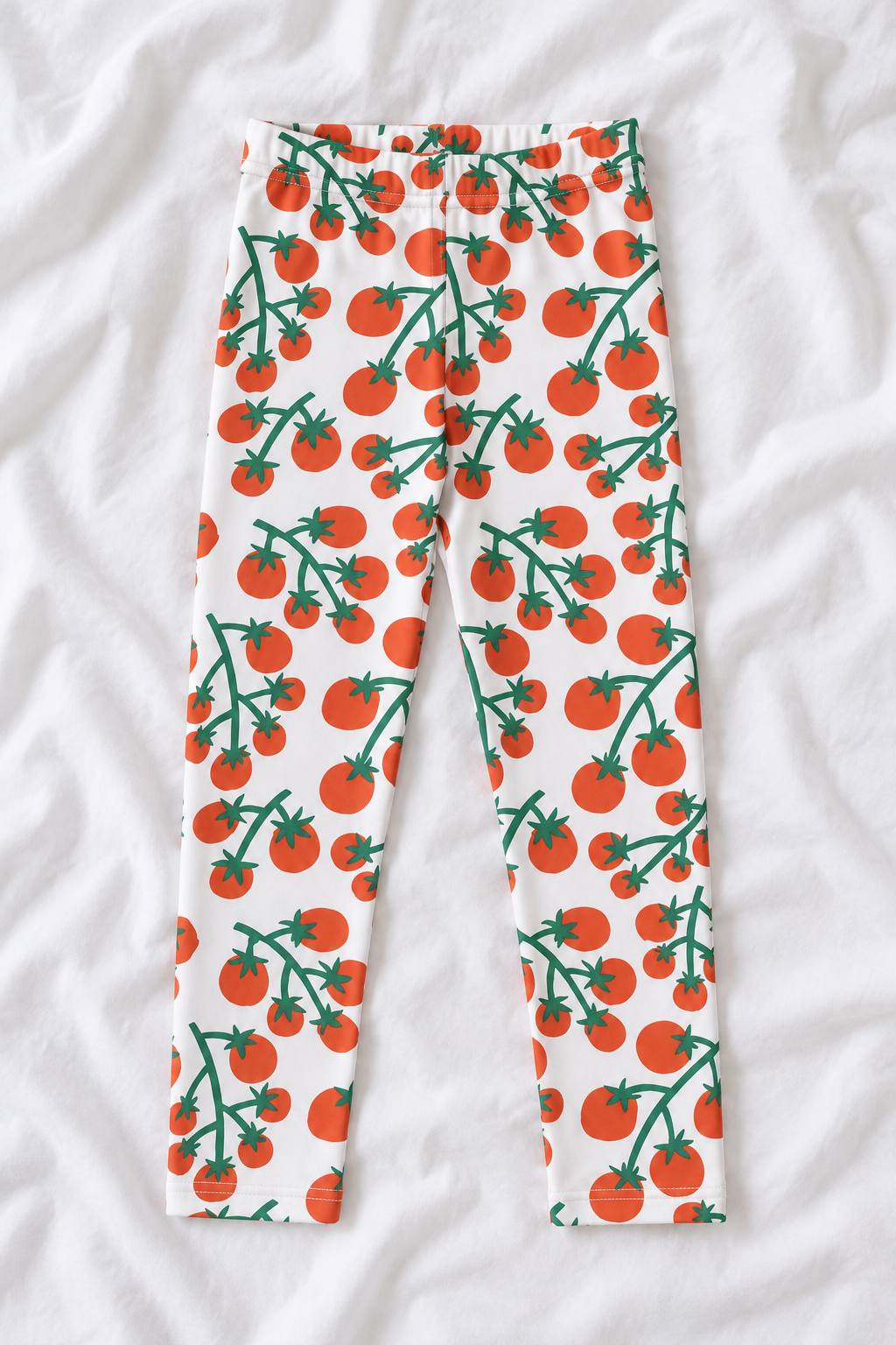 Kids Cherry Tomato Print Leggings | Red Tomato & Green Vine Pattern | Cute Italian Summer Stretch Leggings