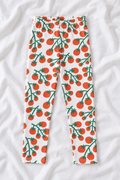 Kids Cherry Tomato Print Leggings | Red Tomato & Green Vine Pattern | Cute Italian Summer Stretch Leggings