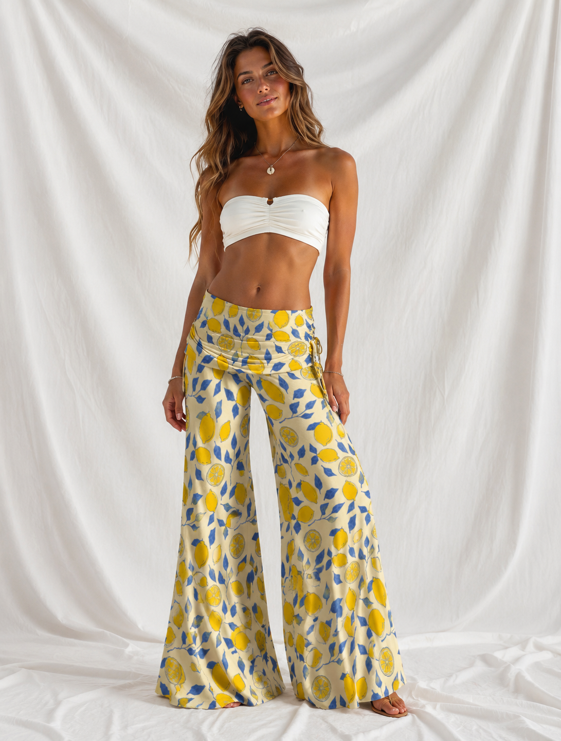 Amalfi Lemon Wide Leg Pants | Women's Flowy Resort Beach Pants