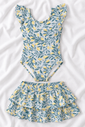 Lemon Floral Girls’ Ruffle Swimsuit & Skirt Set – Kids Summer Swimwear