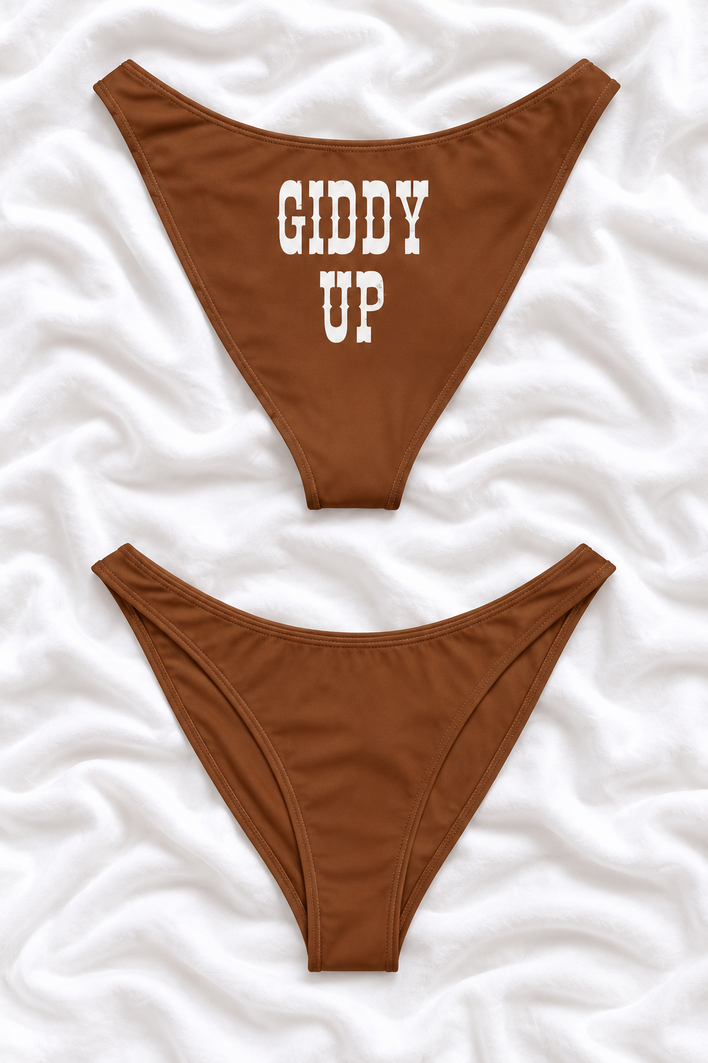 Giddy Up Brown V Cut Bikini Bottoms | Western Bachelorette Swimwear