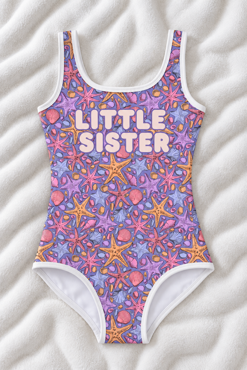 Little Kids Little Sister Mermaid One Piece Swimsuit | Girls Matching Family Swimwear