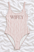 Wifey Pink & White Striped One-Piece Swimsuit – Bridal Swimwear
