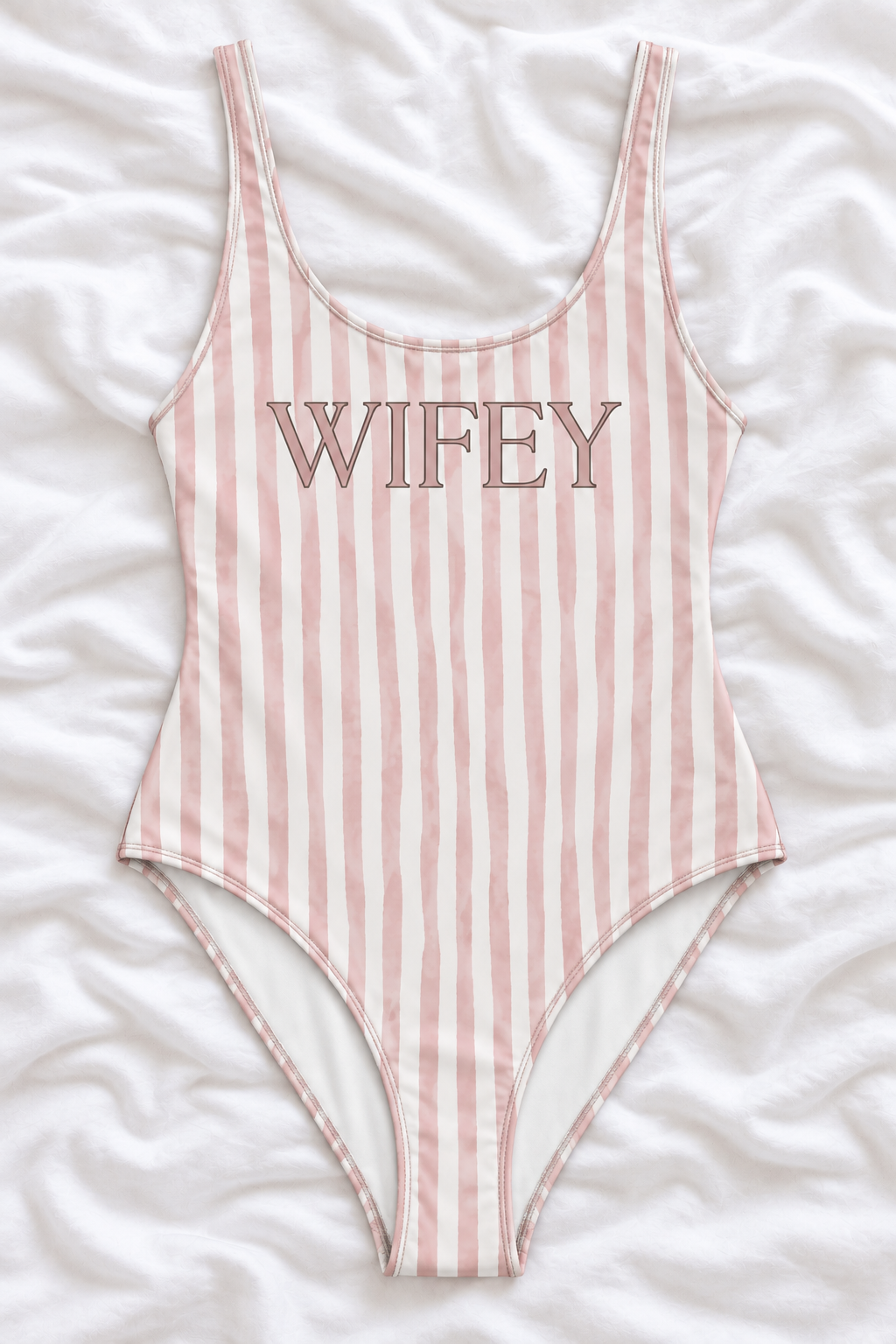 Wifey Pink & White Striped One-Piece Swimsuit – Bridal Swimwear