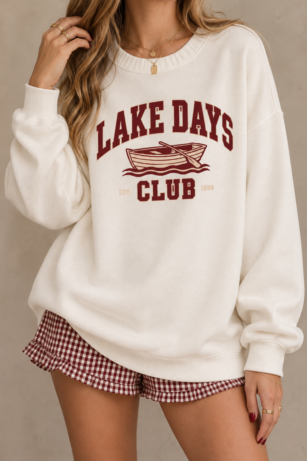 Lake Days Club Oversized Sweatshirt – Vintage Lake Life Graphic Crewneck