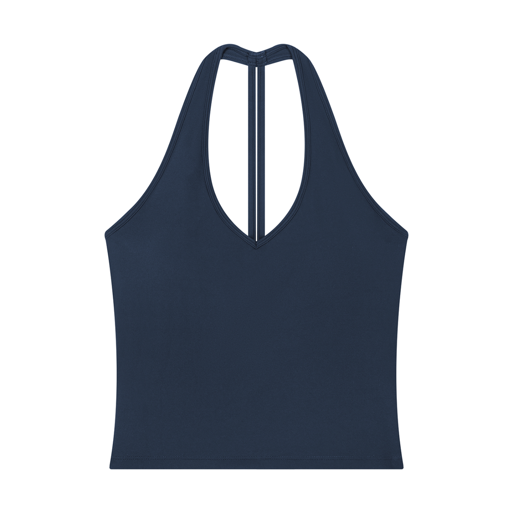 Women's Halter V-Neck Crop Tank Top | Built-In Padded Everyday Tank