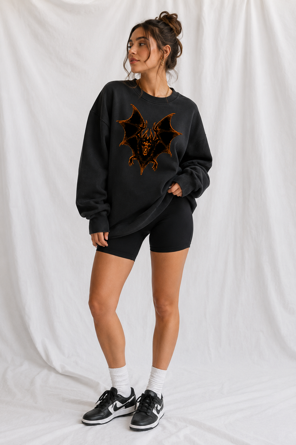 Vintage Wash Gothic Bat Graphic Unisex Crewneck Sweatshirt