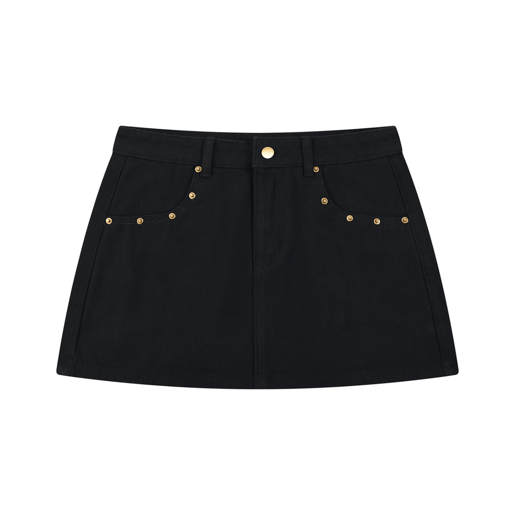 Women's Studded Denim Mini Skirt | High Waisted Rhinestone Casual Jean Skirt