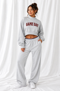 Game Day Women’s Cropped Mock Neck Sweatshirt – Grey & Maroon