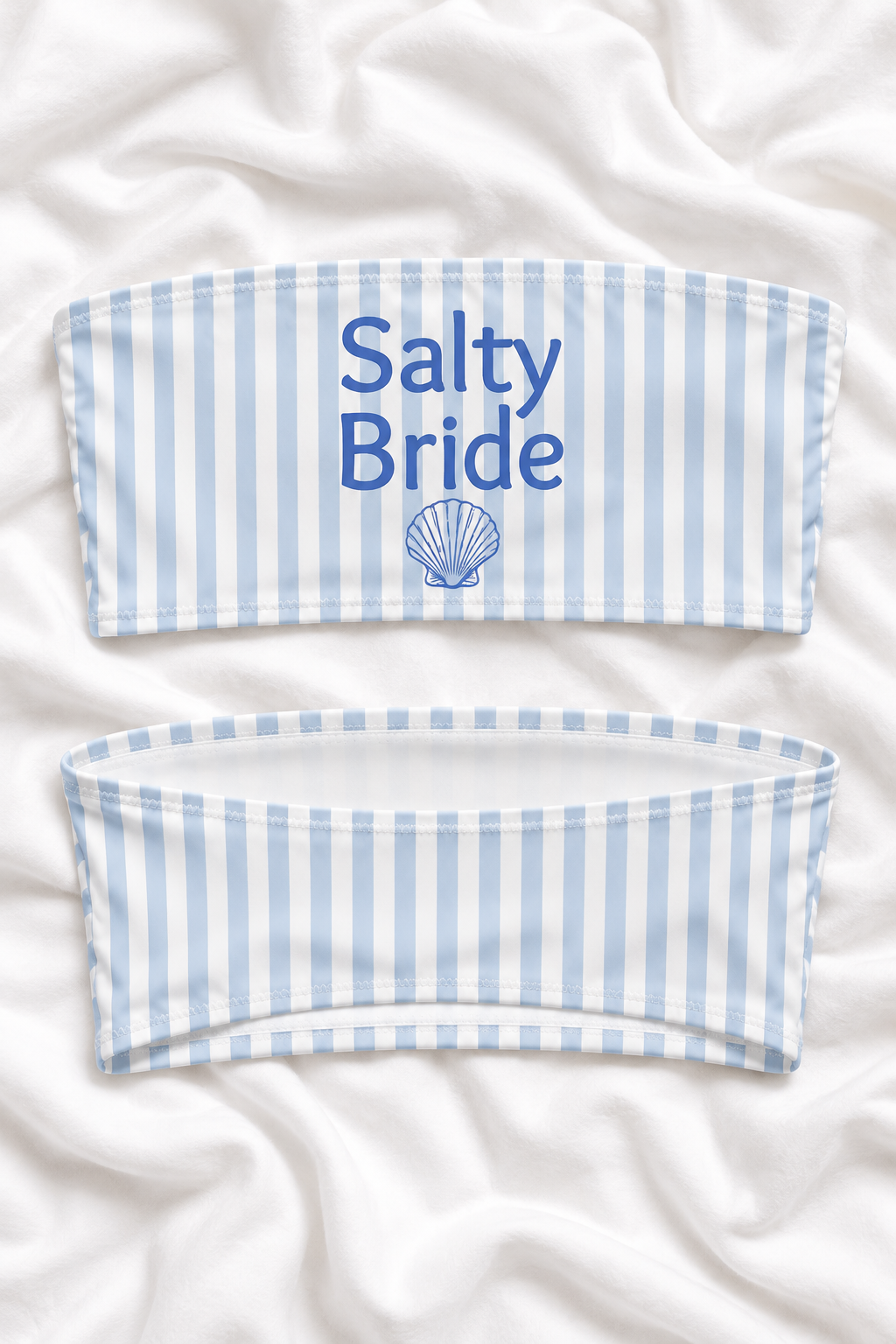 Salty Bride Blue Striped Bandeau Bikini Top | Coastal Bachelorette Swimwear