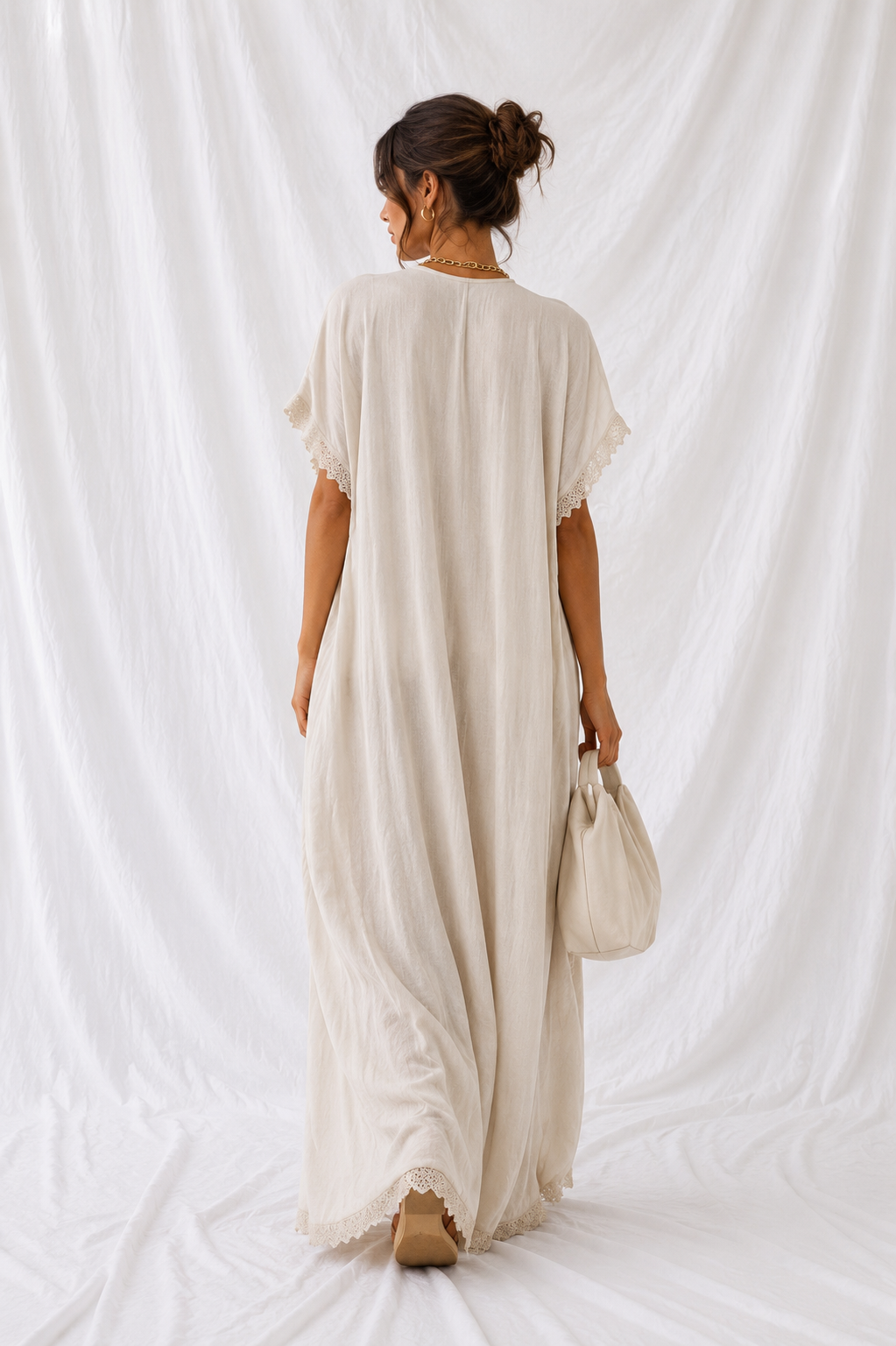 Full Size Lace Trim V-Neck Maxi Dress Plus Size