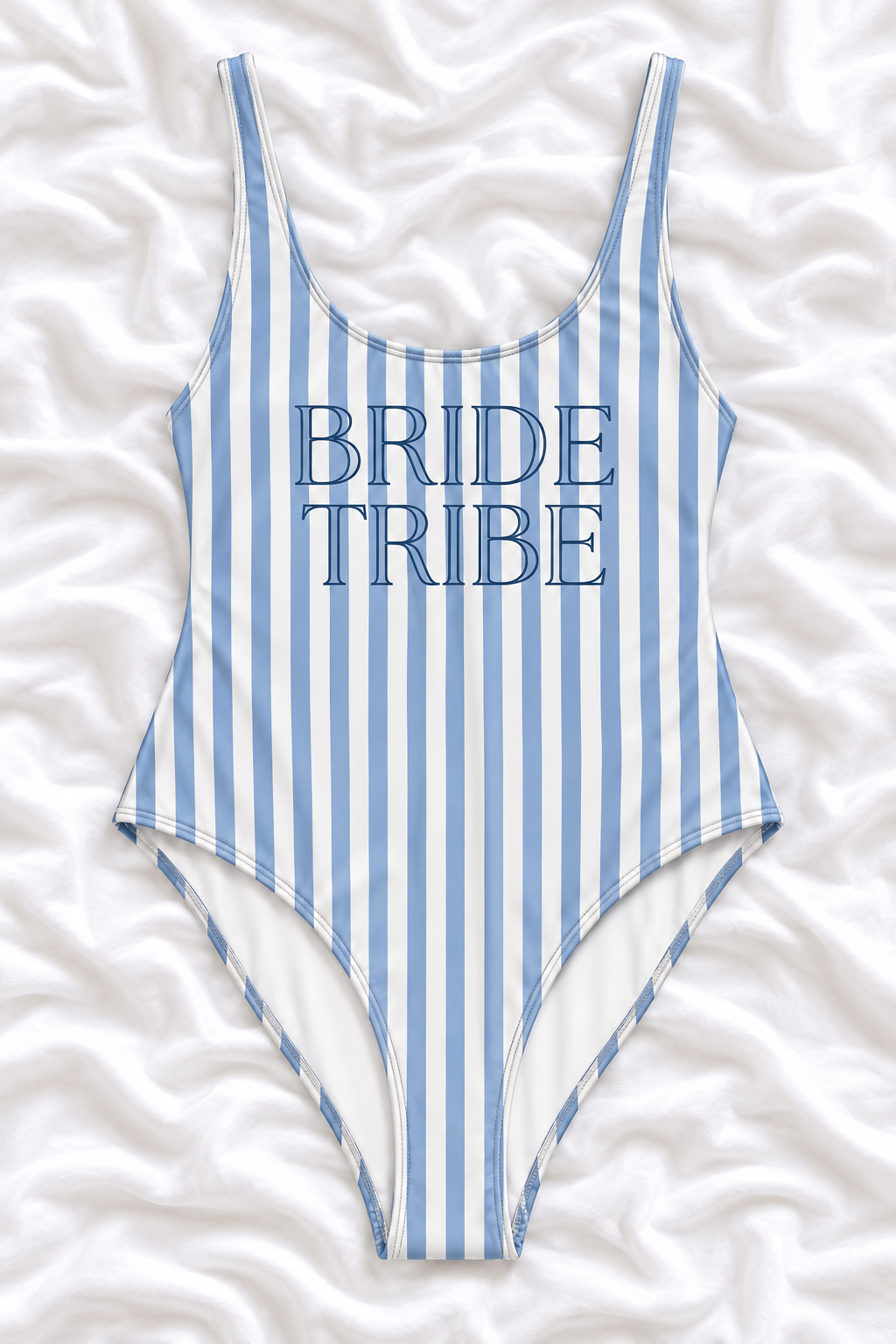 Bride Tribe Blue & White Striped One-Piece Swimsuit – Bachelorette Party Swimwear