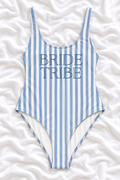 Bride Tribe Blue & White Striped One-Piece Swimsuit – Bachelorette Party Swimwear