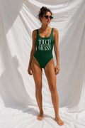 Touch Grass Green One Piece Swimsuit – Beach Day Swimwear