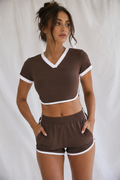Women's Color Block Performance Crop T-Shirt | Athletic Workout Activewear Top