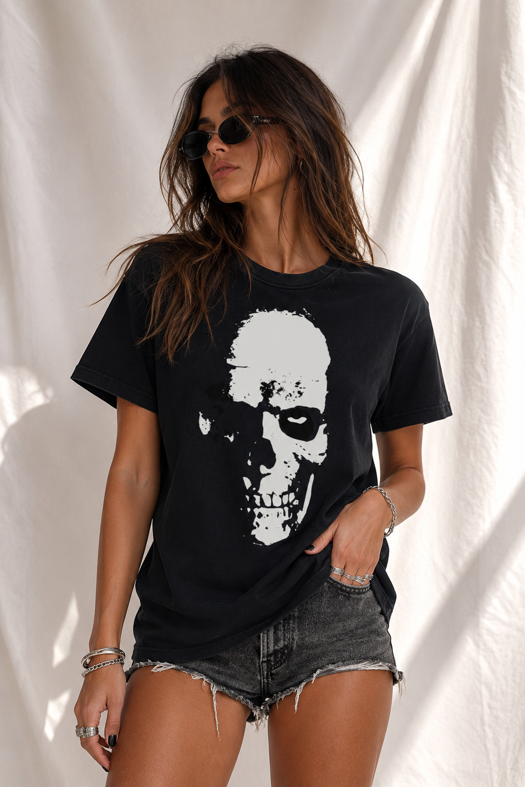 Skeleton Women's Graphic Tee | 100% Cotton Vintage Skull Shirt