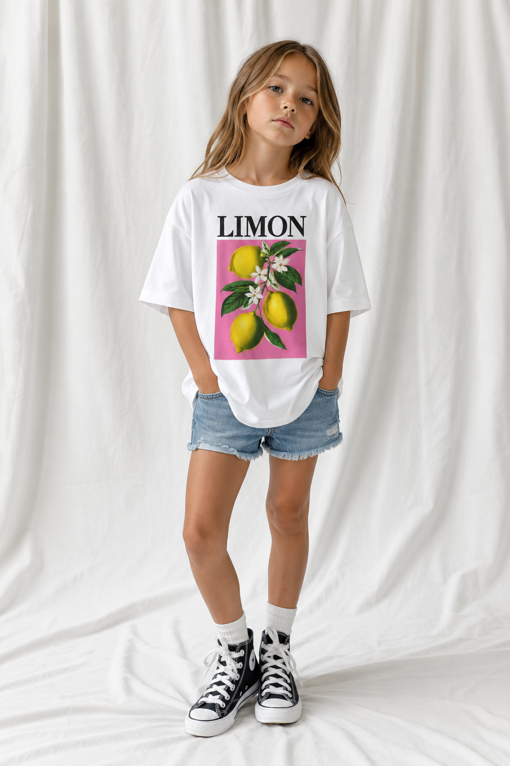 Limon Youth T‑Shirt — Vintage Lemon Graphic on Pink Background