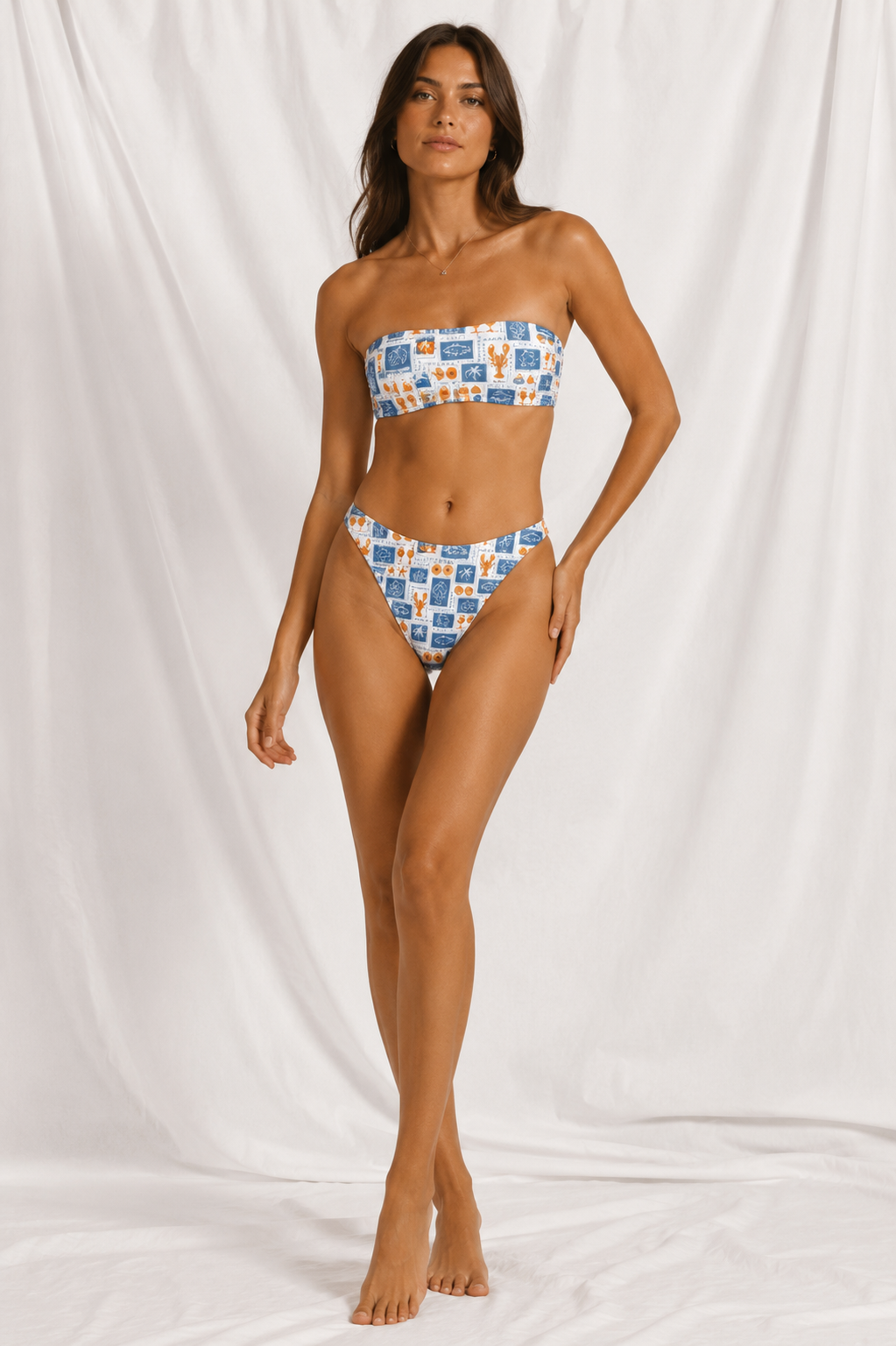Women's Lobster Stamp Bandeau Bikini Set | V-Cut Two-Piece Swimsuit