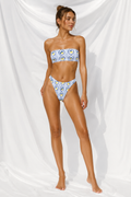 Women's Lemon Stripe Bandeau Bikini Set | V-Cut Two-Piece Swimsuit