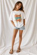 Youth T-Shirt — "Good Vibes Only" Retro Daisy Graphic