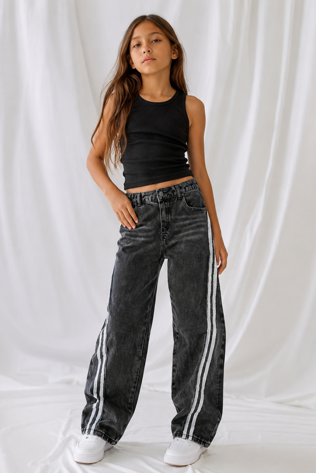 Kids Vintage Wash Side Stripe Jeans | Relaxed Denim Pants
