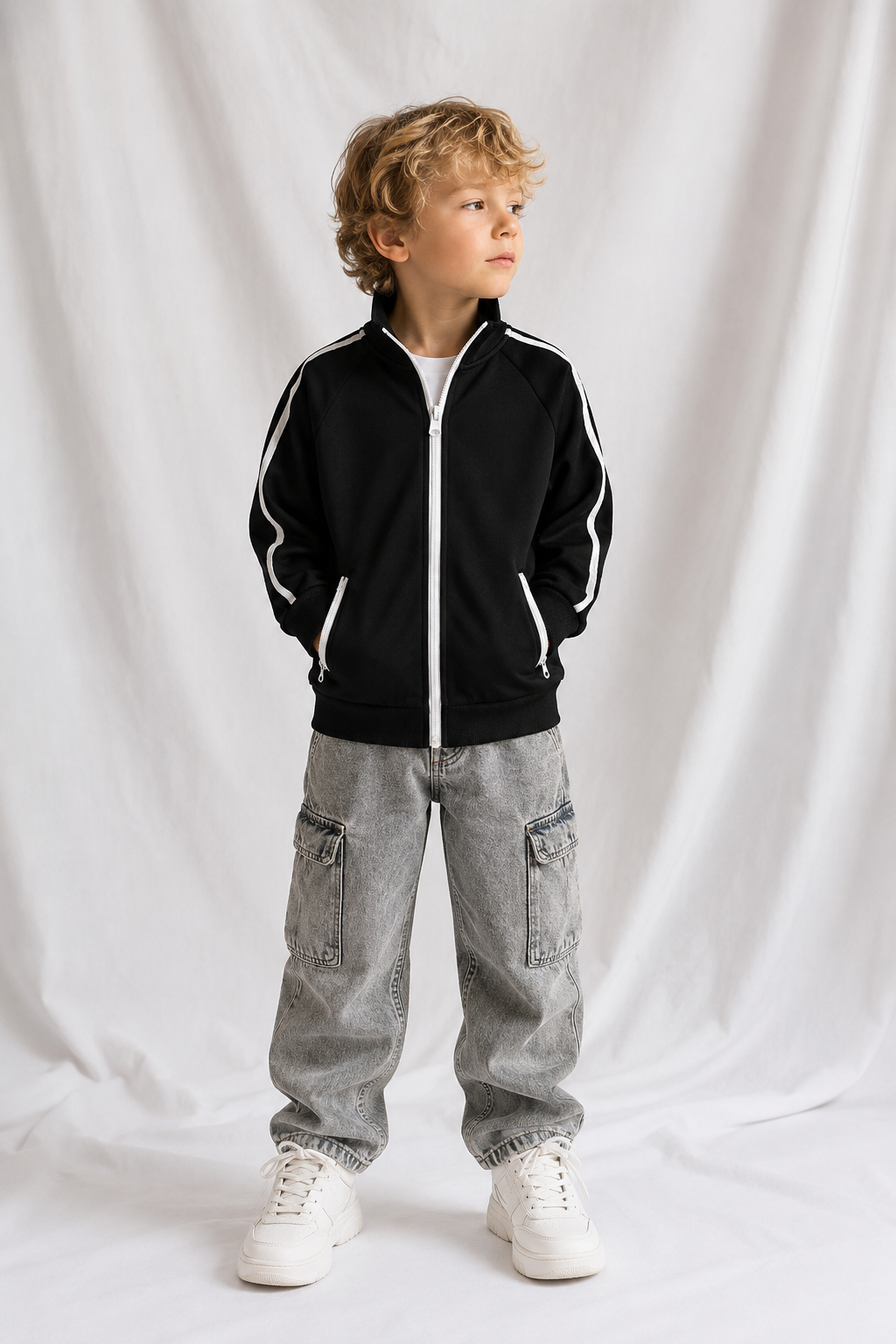 Kids Contrast Tape Track Jacket | Lightweight Zip-Up Athletic Jacket