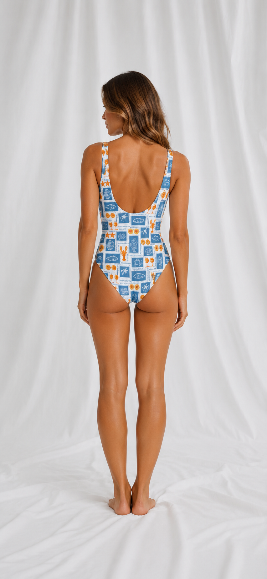 Women's Lobster Stamp One-Piece Swimsuit | Coastal Summer Swimwear