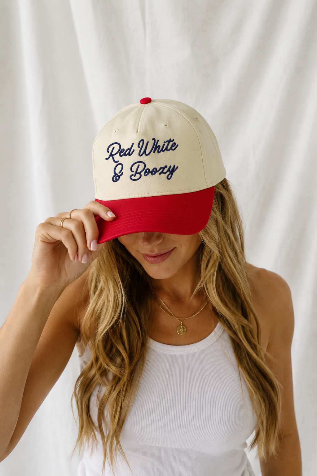 Red, White & Boozy Embroidered 5-Panel Cap | Adjustable Mid-Profile Snapback Hat