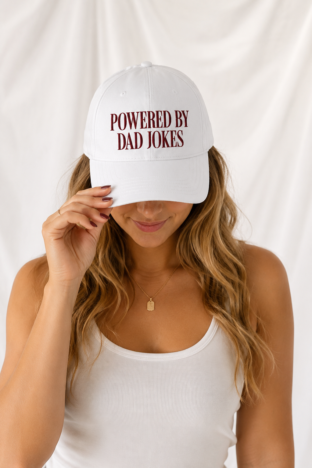 Powered by Dad Jokes Embroidered 5-Panel Cap | Adjustable Mid-Profile Snapback Hat