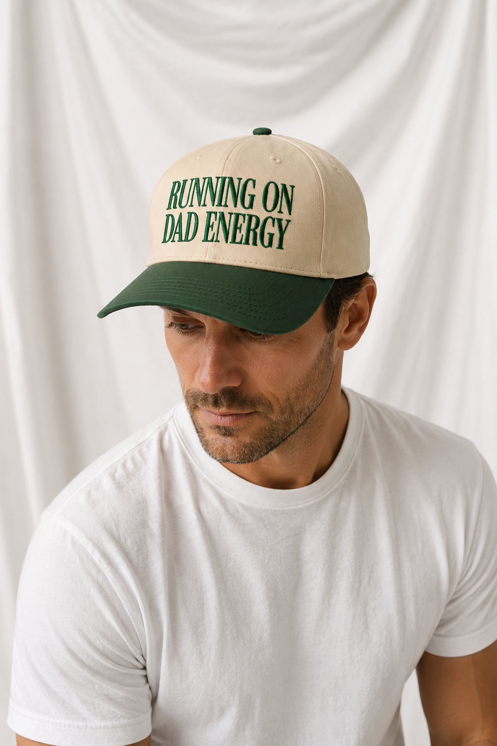Running on Dad Energy Embroidered 5-Panel Cap | Adjustable Mid-Profile Snapback Hat
