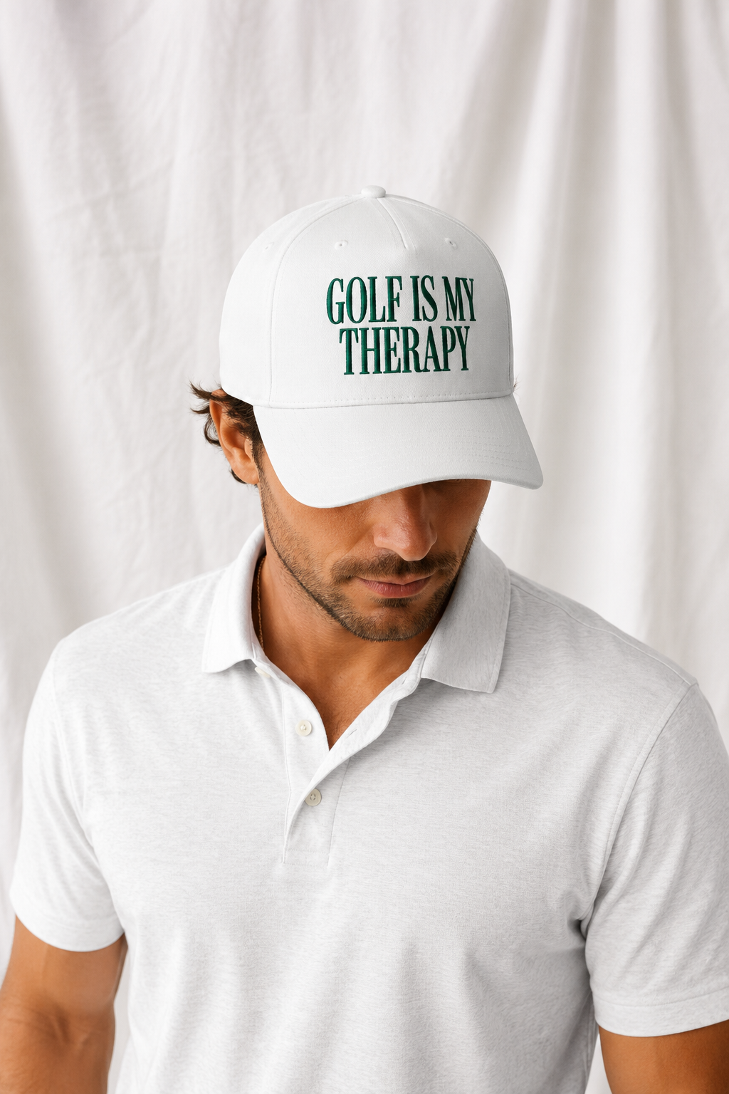 Golf Is My Therapy Embroidered 5-Panel Cap | Adjustable Mid-Profile Snapback Hat