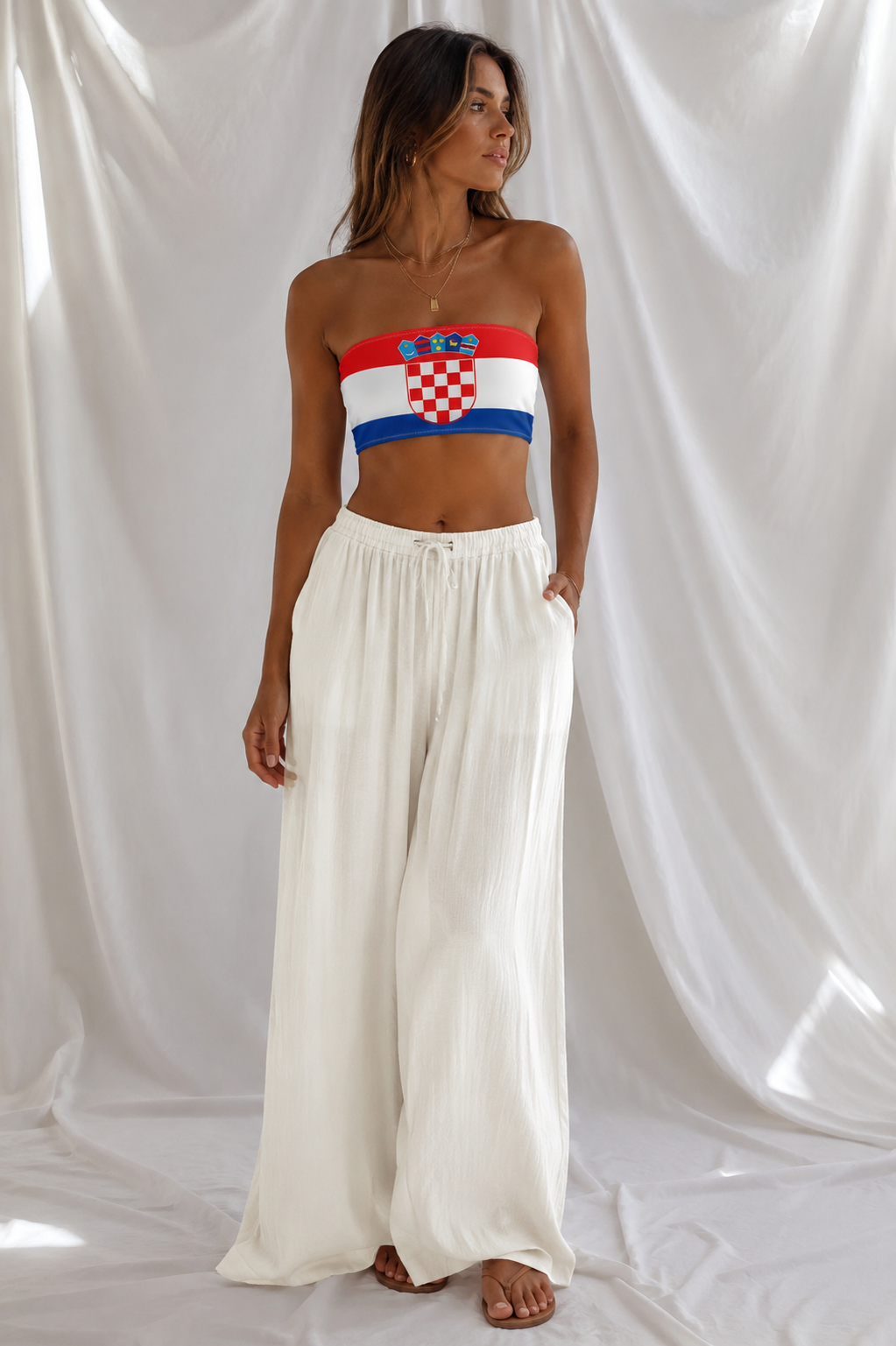 Women's Croatia Flag Bandeau Bikini Top | Strapless Swim Top