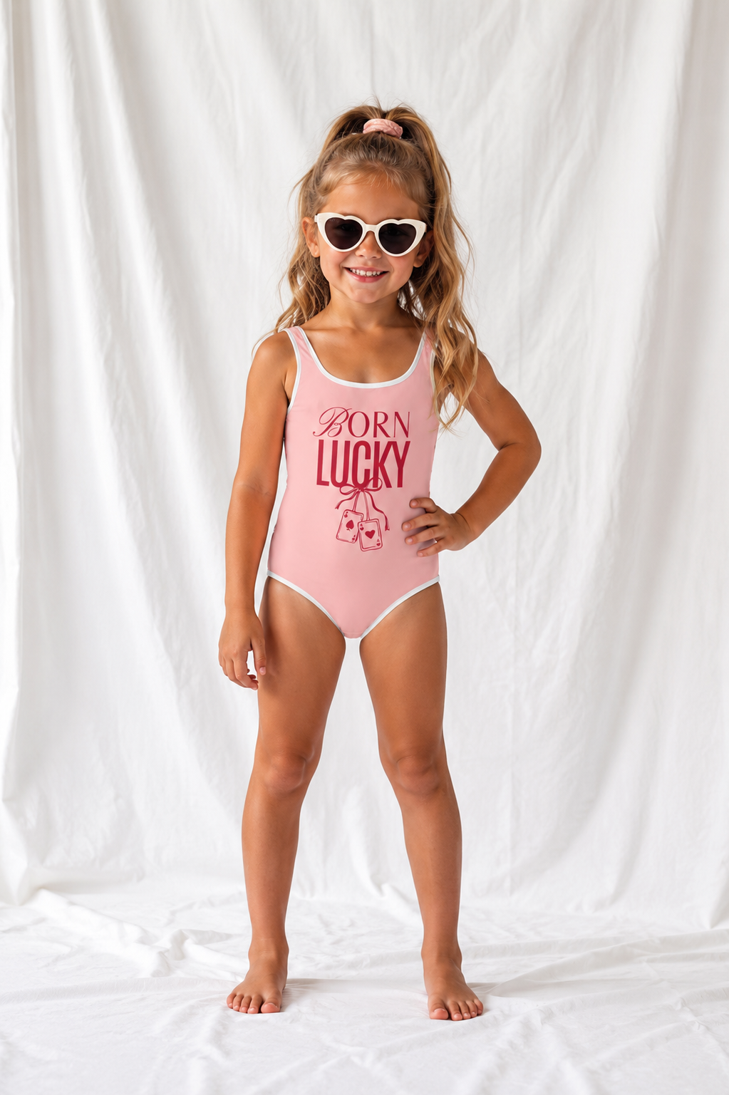 Little Kids Lucky Cards One Piece Swimsuit | Vintage Playing Card Summer Bathing Suit
