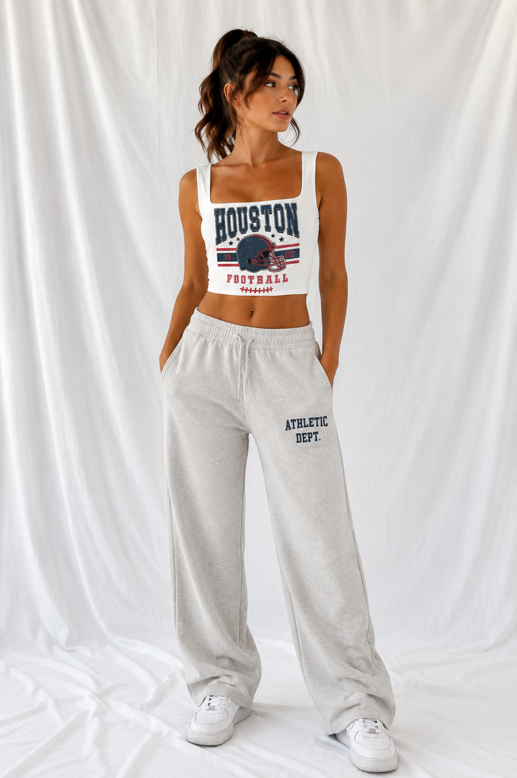 Houston Square Neck Crop Tank Top, Football Game Day Top, Women’s Tailgate Shirt, Football Season Ou