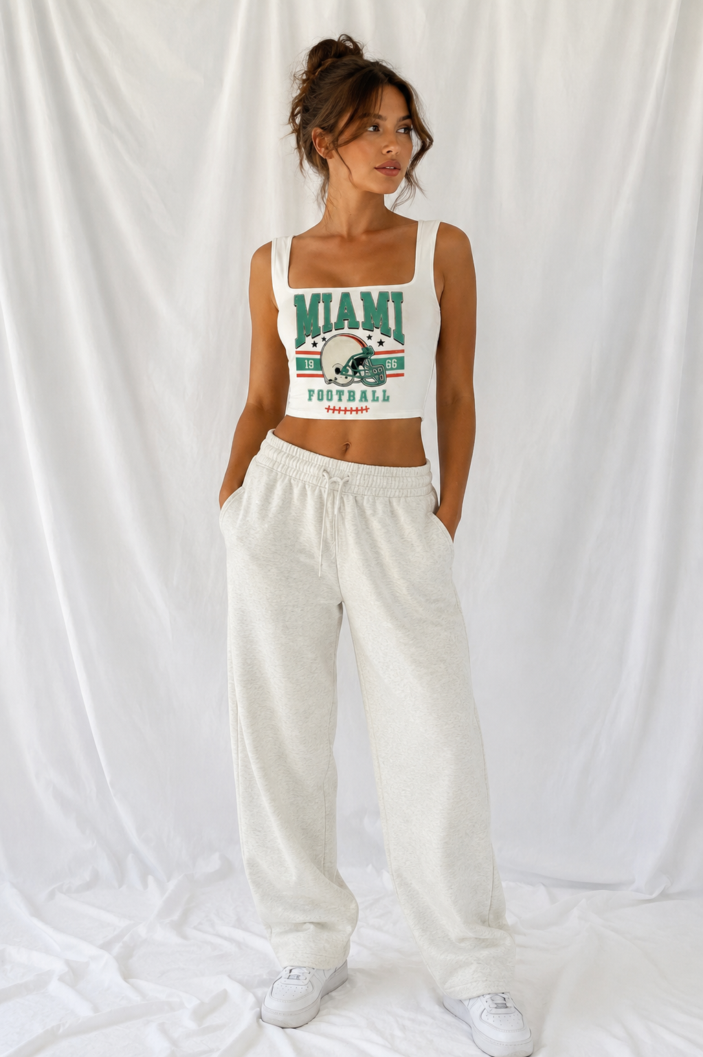 Miami Square Neck Crop Tank Top, Football Game Day Top, Women’s Tailgate Shirt, Football Season Outf