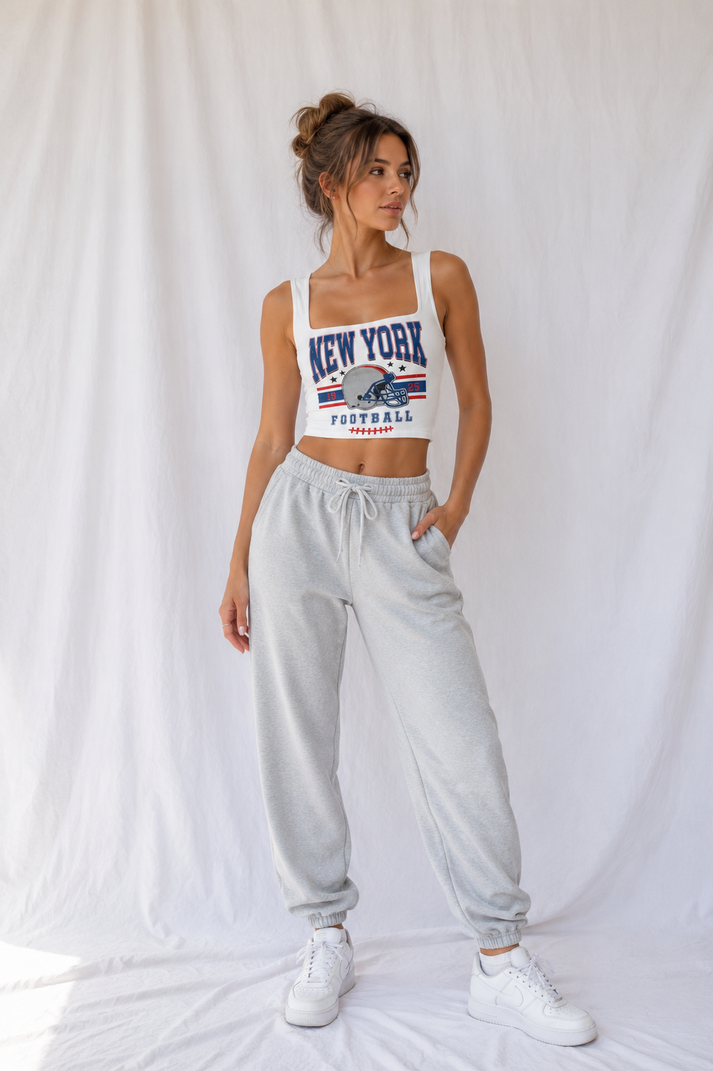 New York Square Neck Crop Tank Top, Football Game Day Top, Women’s Tailgate Shirt, Football Season O