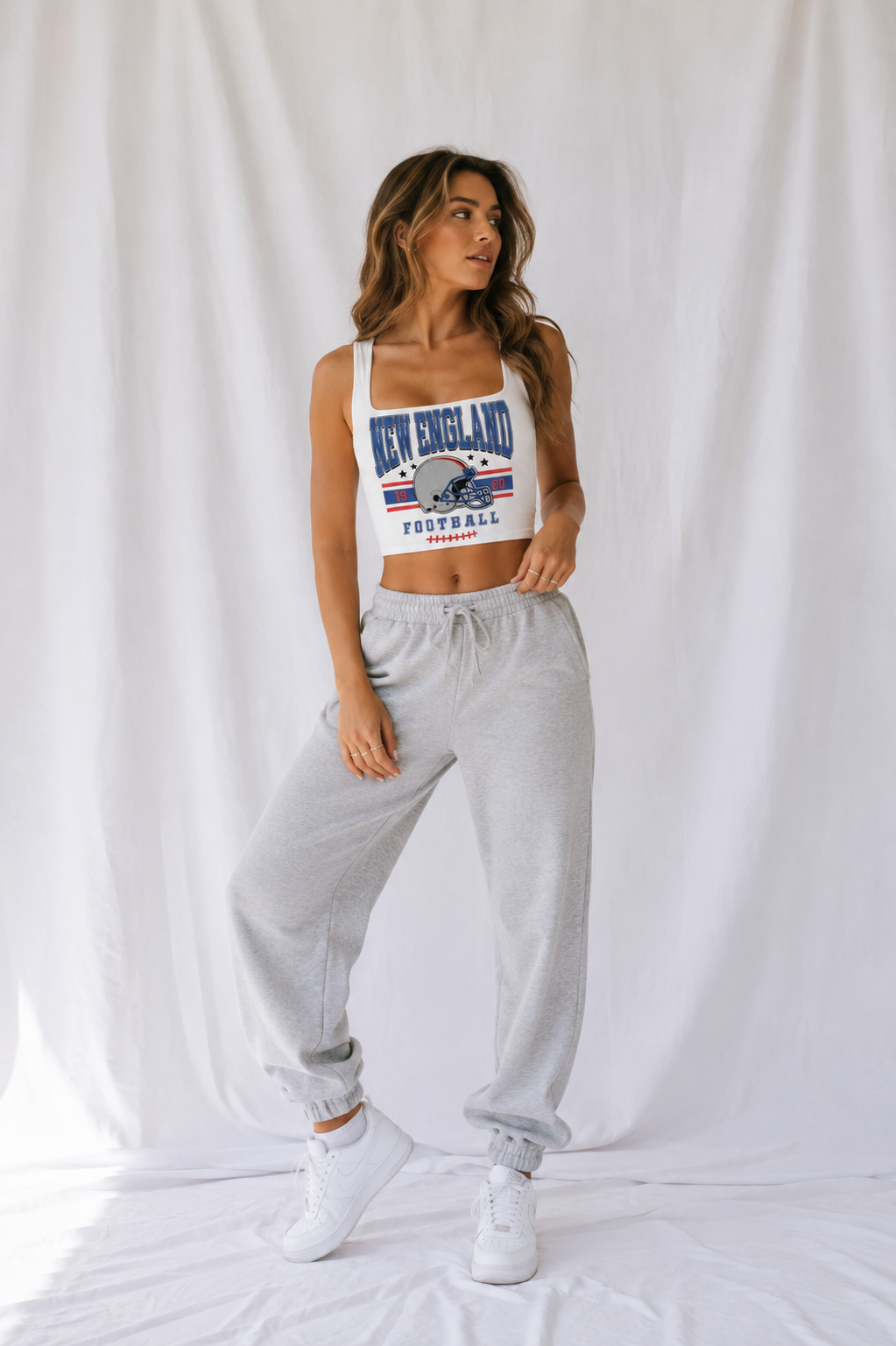 New England Square Neck Crop Tank Top, Football Game Day Top, Women’s Tailgate Shirt, Football Seaso