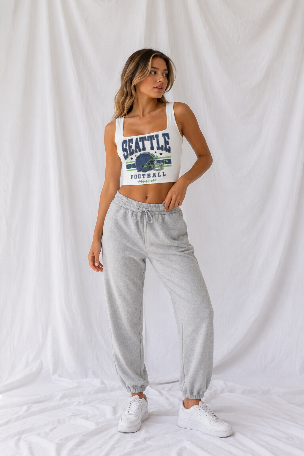 Seattle Square Neck Crop Tank Top, Football Game Day Top, Women’s Tailgate Shirt, Football Season Ou