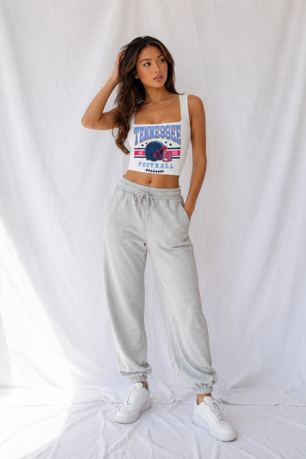 Tennessee Square Neck Crop Tank Top, Football Game Day Top, Women’s Tailgate Shirt, Football Season
