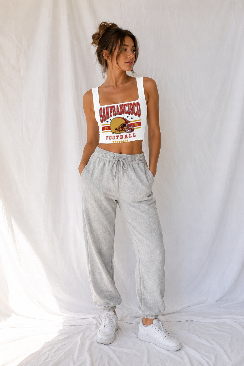 San Francisco Square Neck Crop Tank Top, Football Game Day Top, Women’s Tailgate Shirt, Football Sea