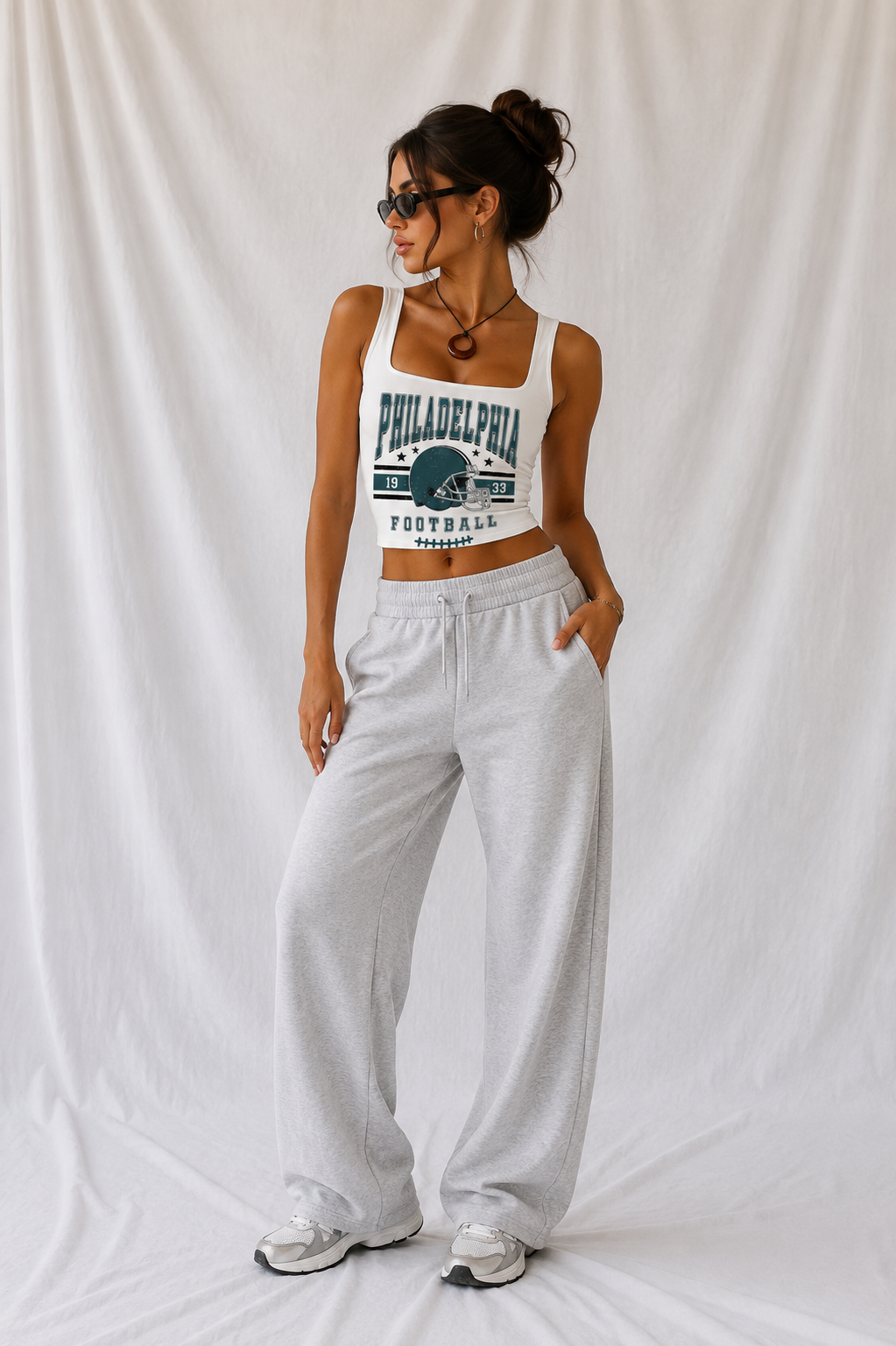 Philadelphia Square Neck Crop Tank Top, Football Game Day Top, Women’s Tailgate Shirt, Football Seas