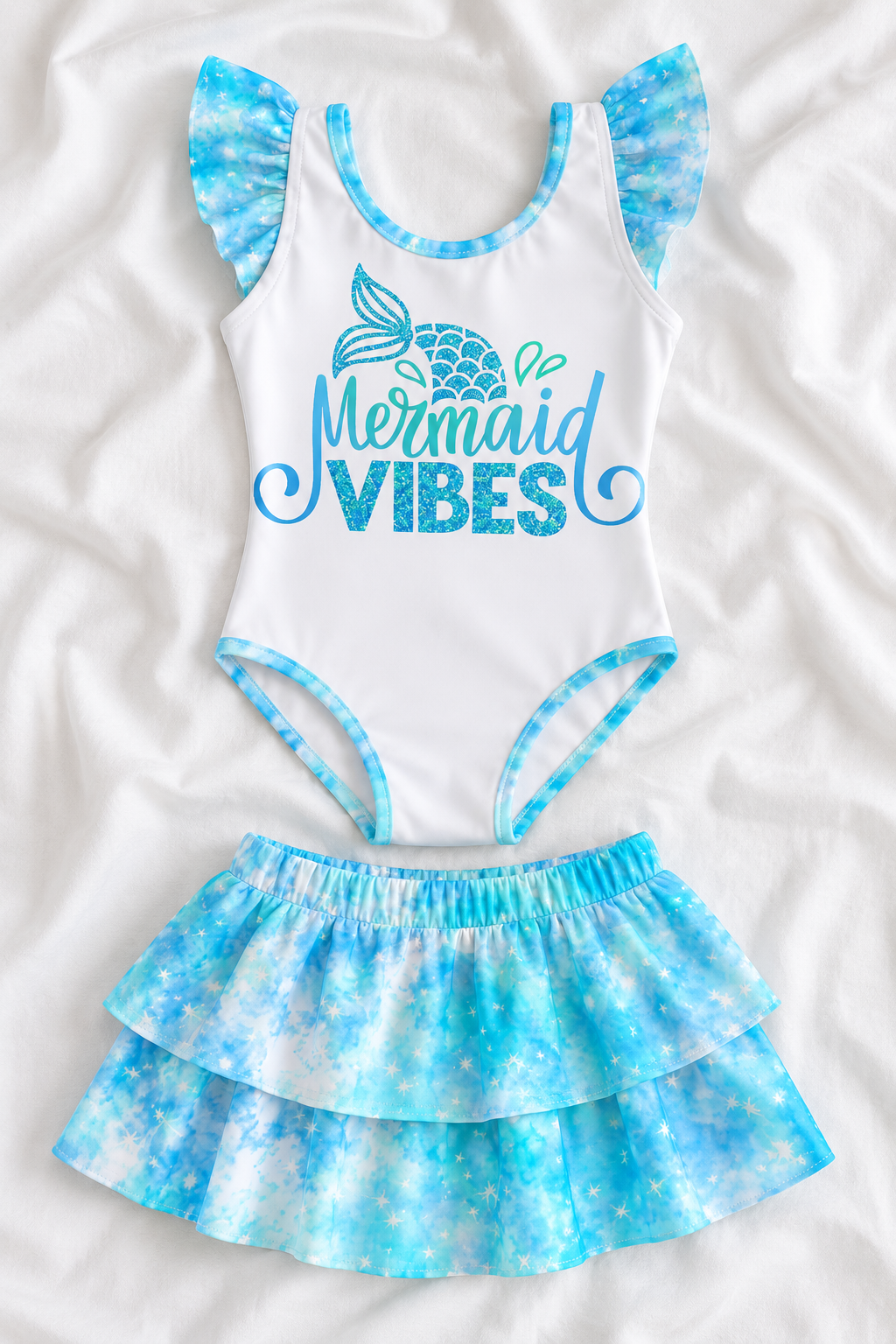 Blue Mermaid Girls’ Ruffle Swimsuit & Skirt Set – Kids Mermaid Swimwear