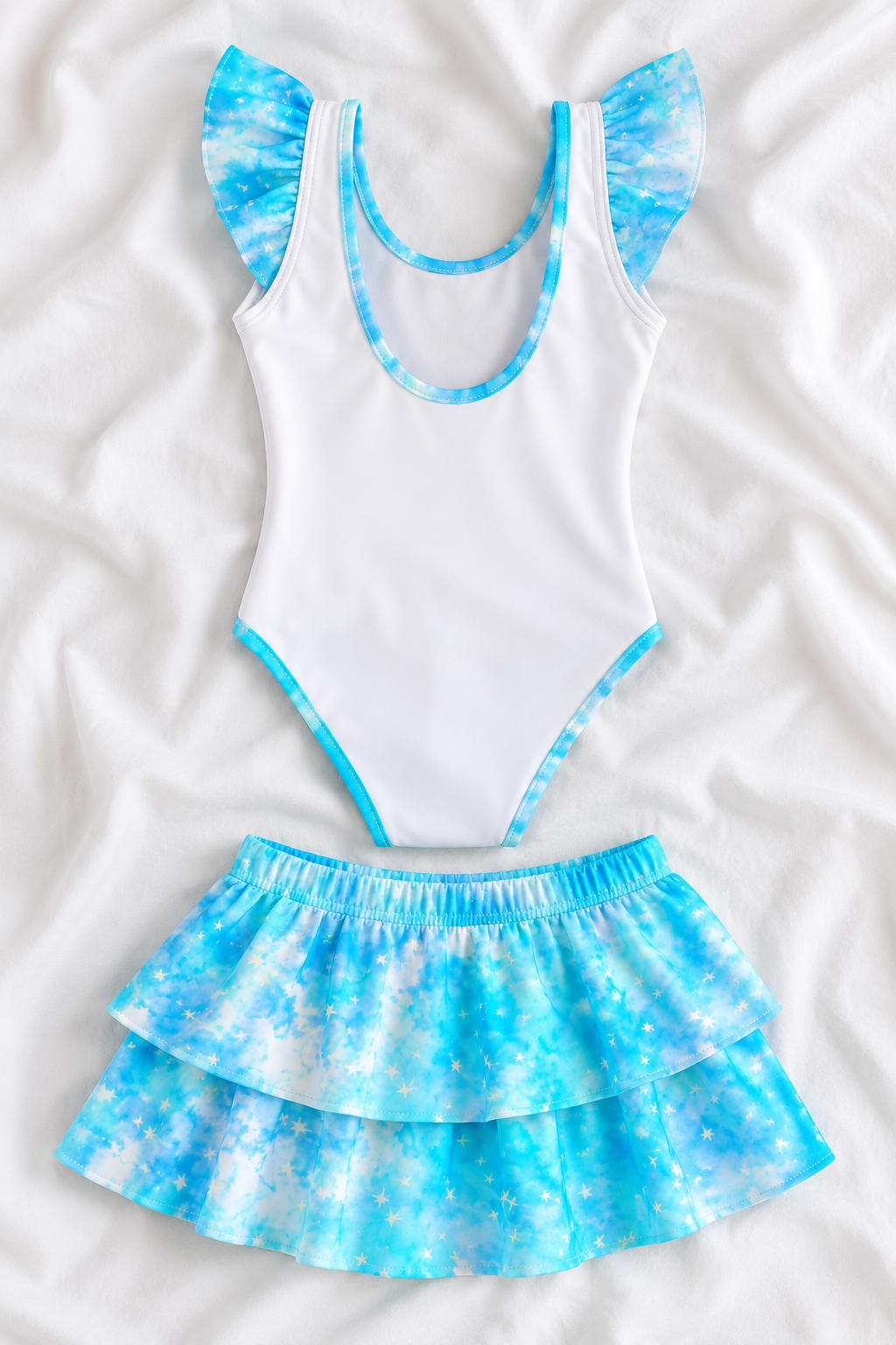 Blue Mermaid Girls’ Ruffle Swimsuit & Skirt Set – Kids Mermaid Swimwear