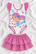 Purple Mermaid Girls’ Ruffle Swimsuit & Skirt Set – Kids Mermaid Swimwear