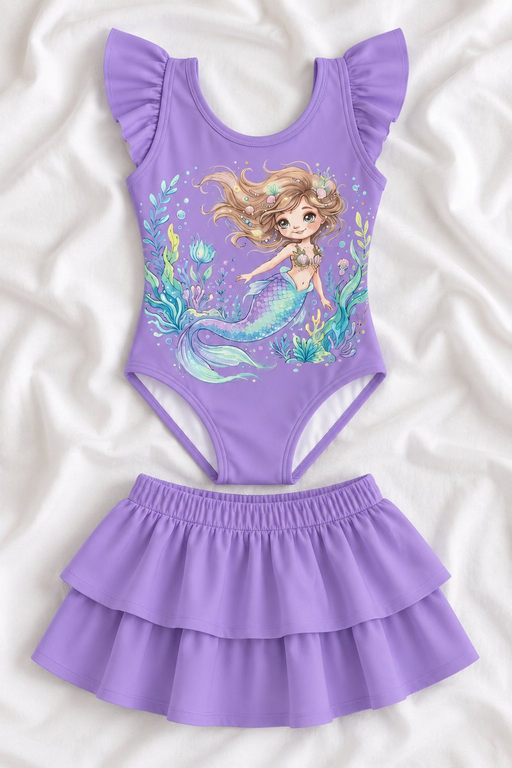 Mermaid Girls’ Ruffle Swimsuit & Skirt Set – Kids Mermaid Swimwear