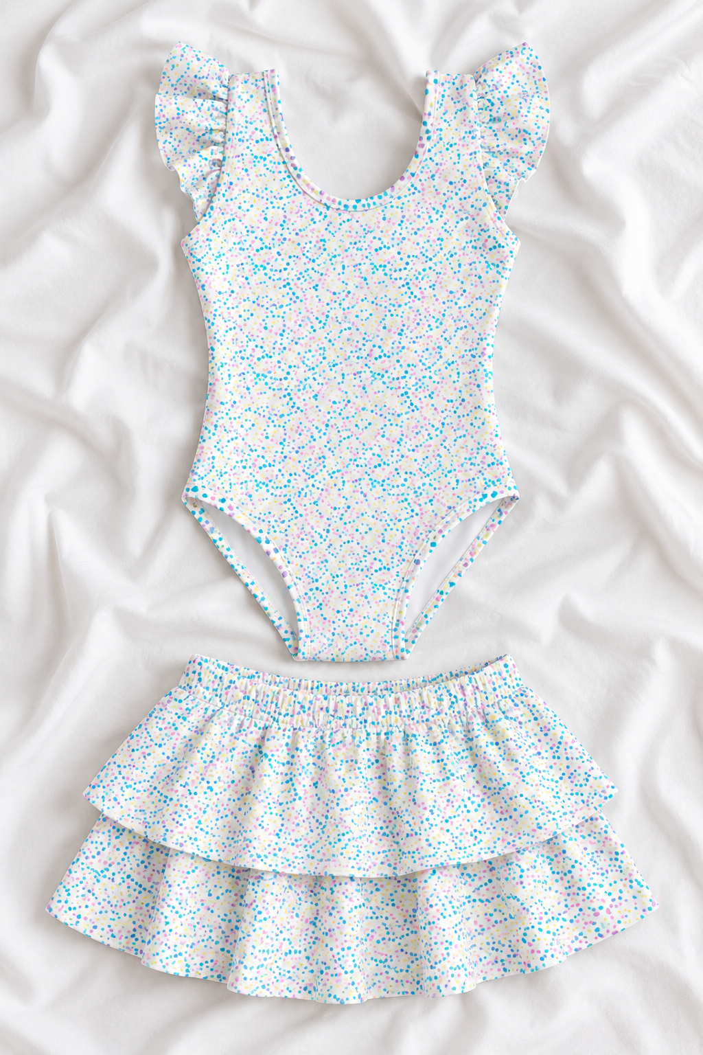 Confetti Birthday Girls’ Ruffle Swimsuit & Skirt Set – Kids Birthday Swimwear