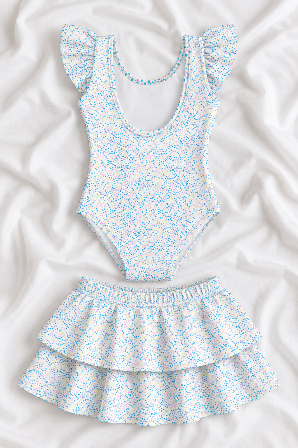 Confetti Birthday Girls’ Ruffle Swimsuit & Skirt Set – Kids Birthday Swimwear