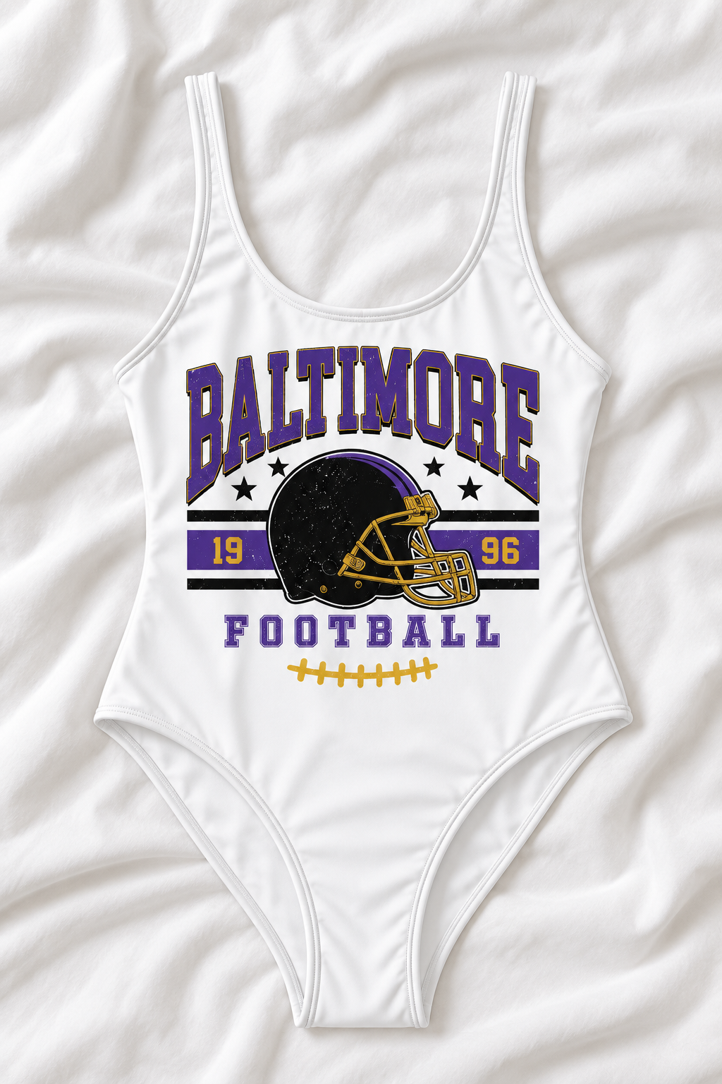 Baltimore Football One-Piece Swimsuit – Women’s Game Day Swimwear