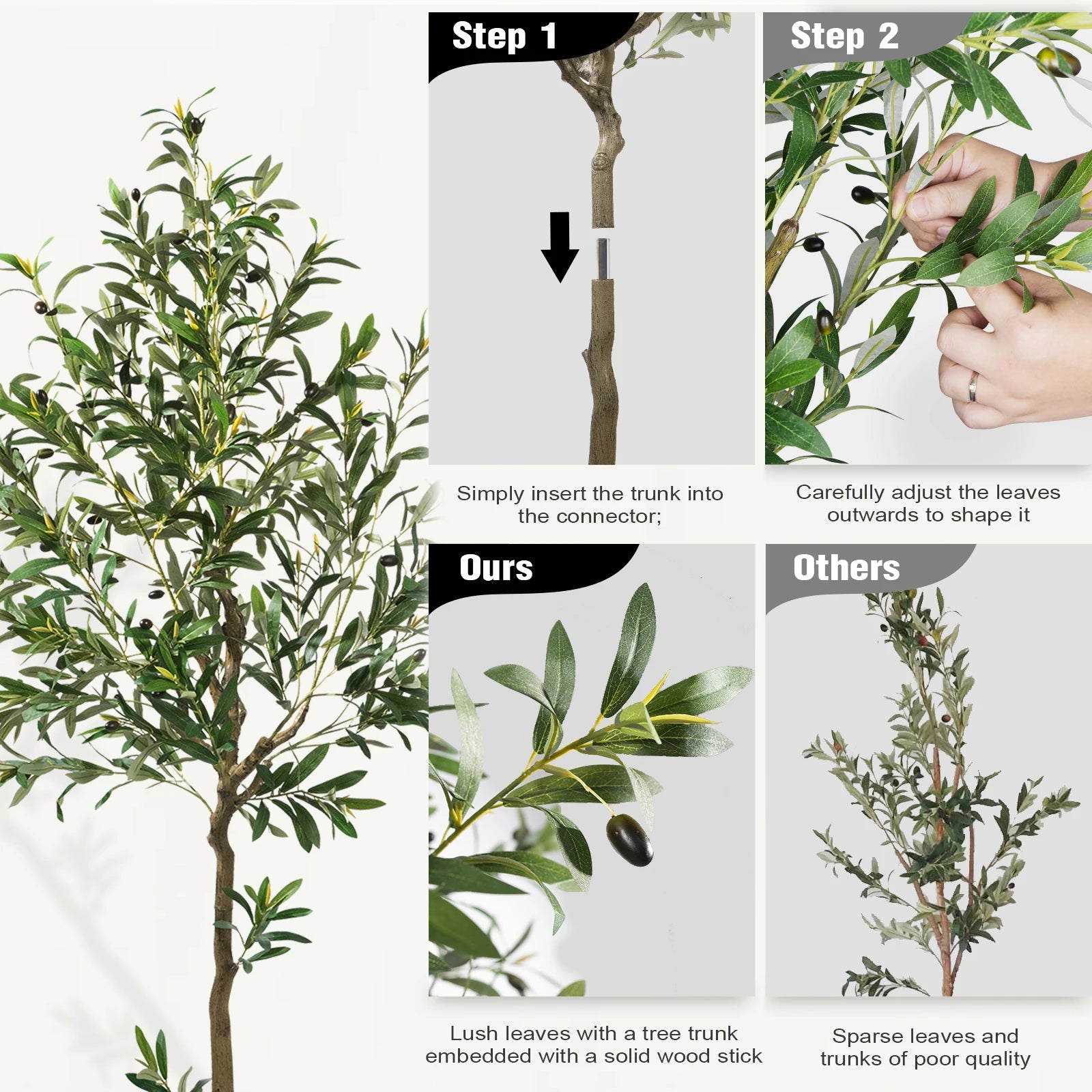 6FT Faux Olive Tree with Natural Wood Trunk & Lifelike Fruit – Artificial Indoor Plant